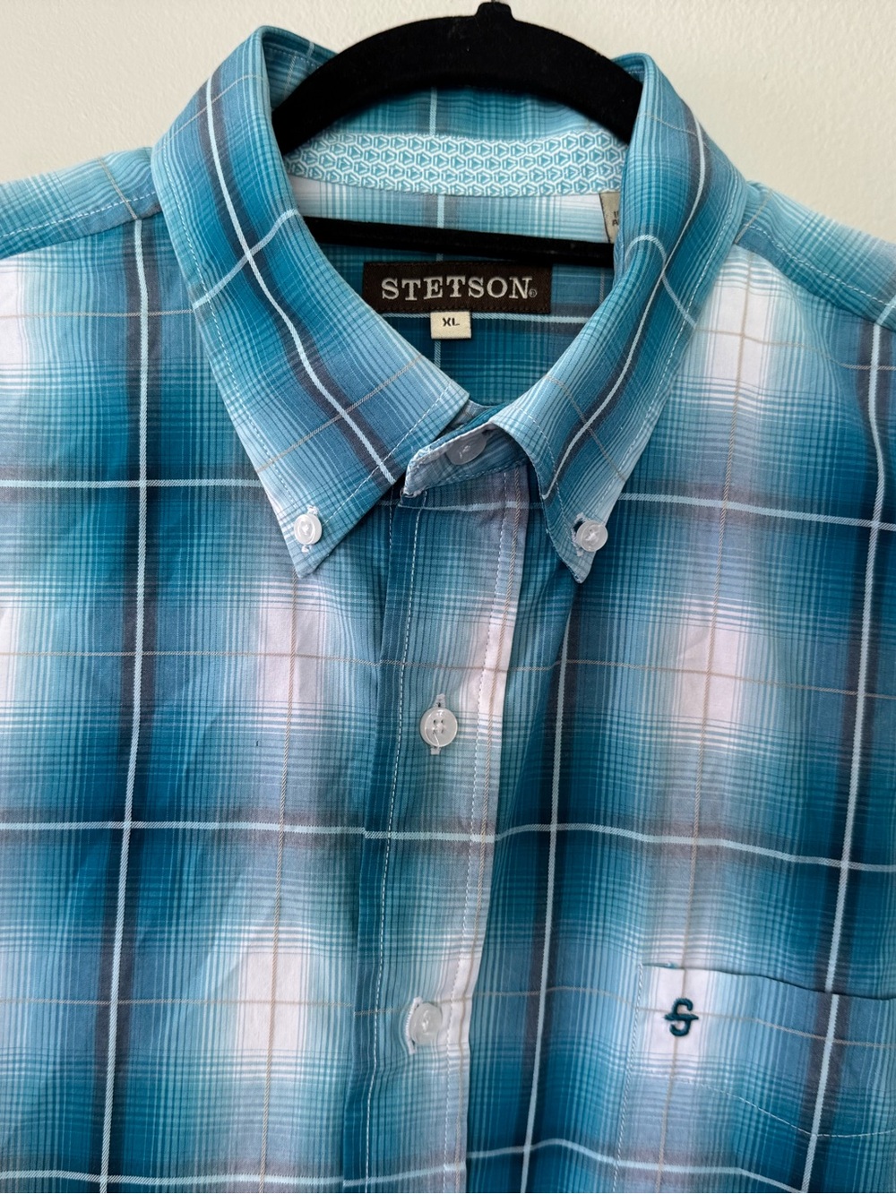 Stetson Men's Turquoise Plaid Button-Down Shirt Size XL